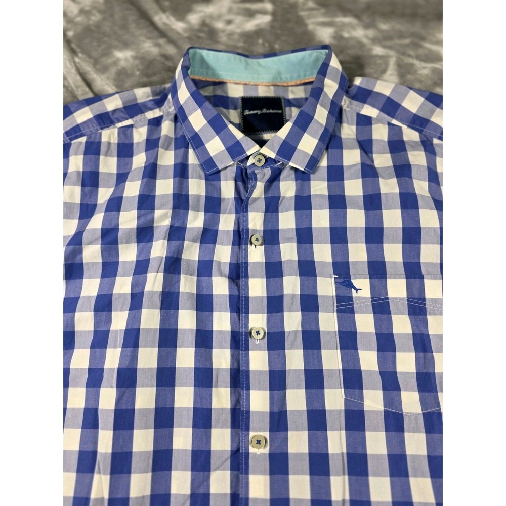 Tommy Bahama Men's Button Up Shirt Blue White Gingham Check Pima Cotton 2XL